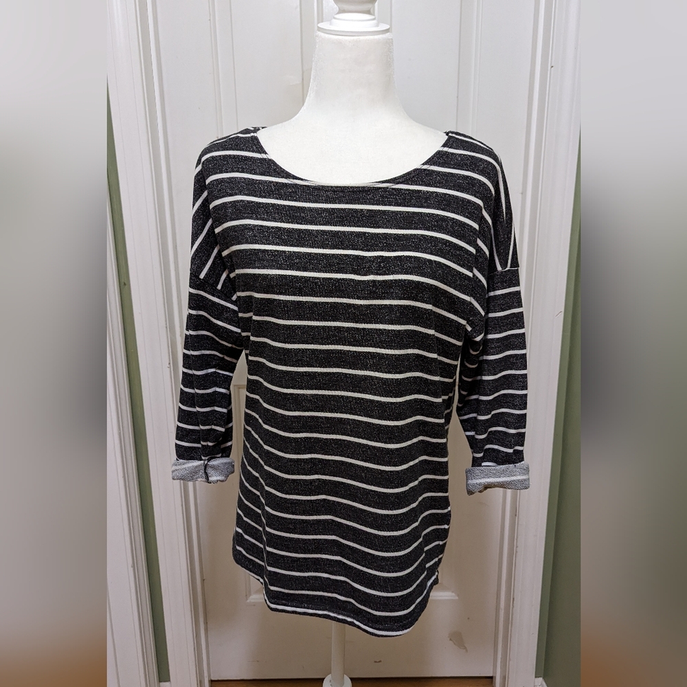 H&M Black and White Striped Rolled Sleeve Tee